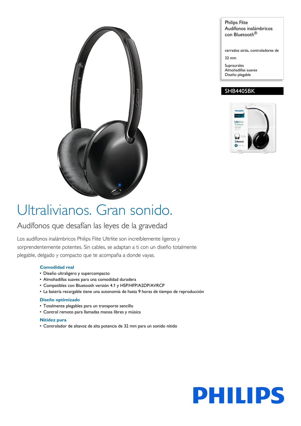 Philips SHB4405BK/00 Audífonos inalámbricos con Bluetooth® Manual de  usuario | Manualzz