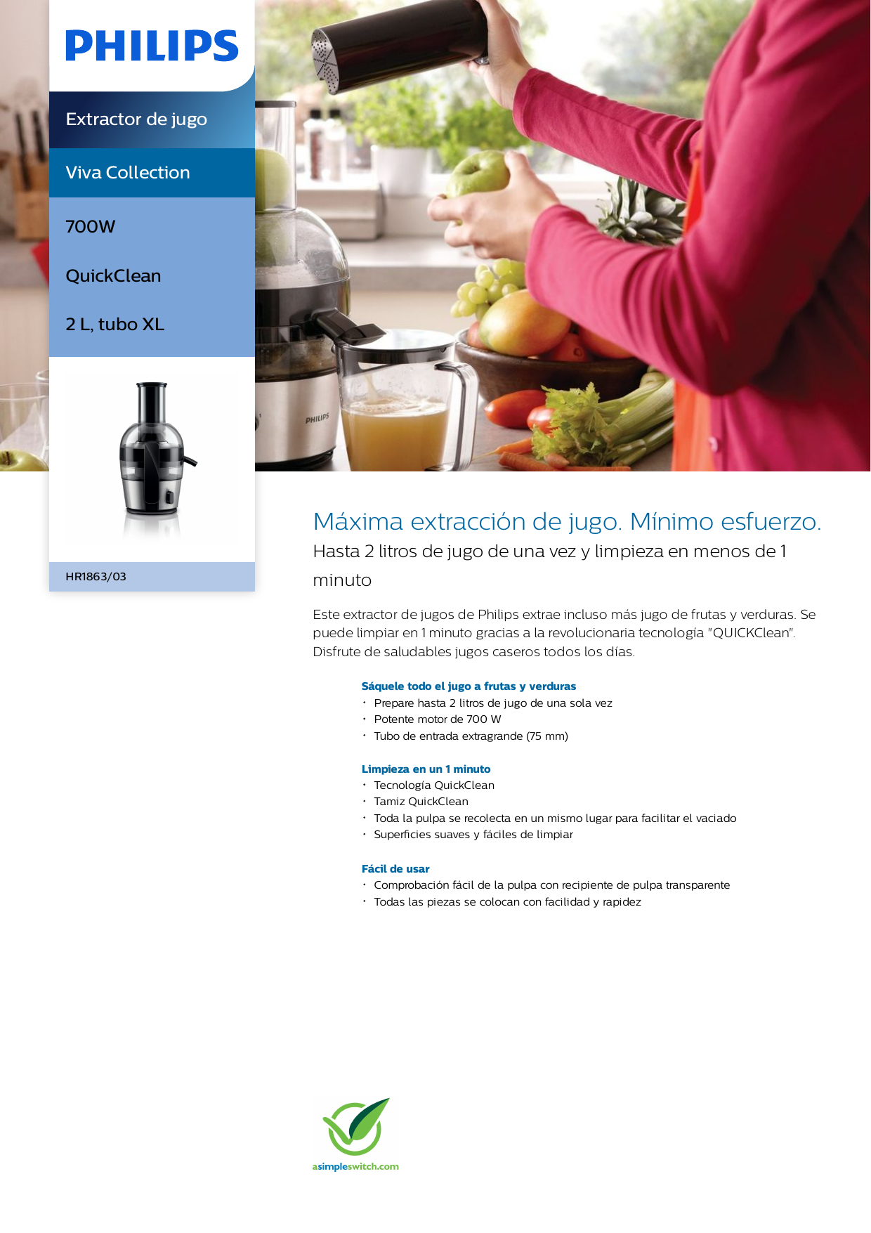 Philips HR1863/03 Viva Collection Extractor de jugo Manual de usuario |  Manualzz