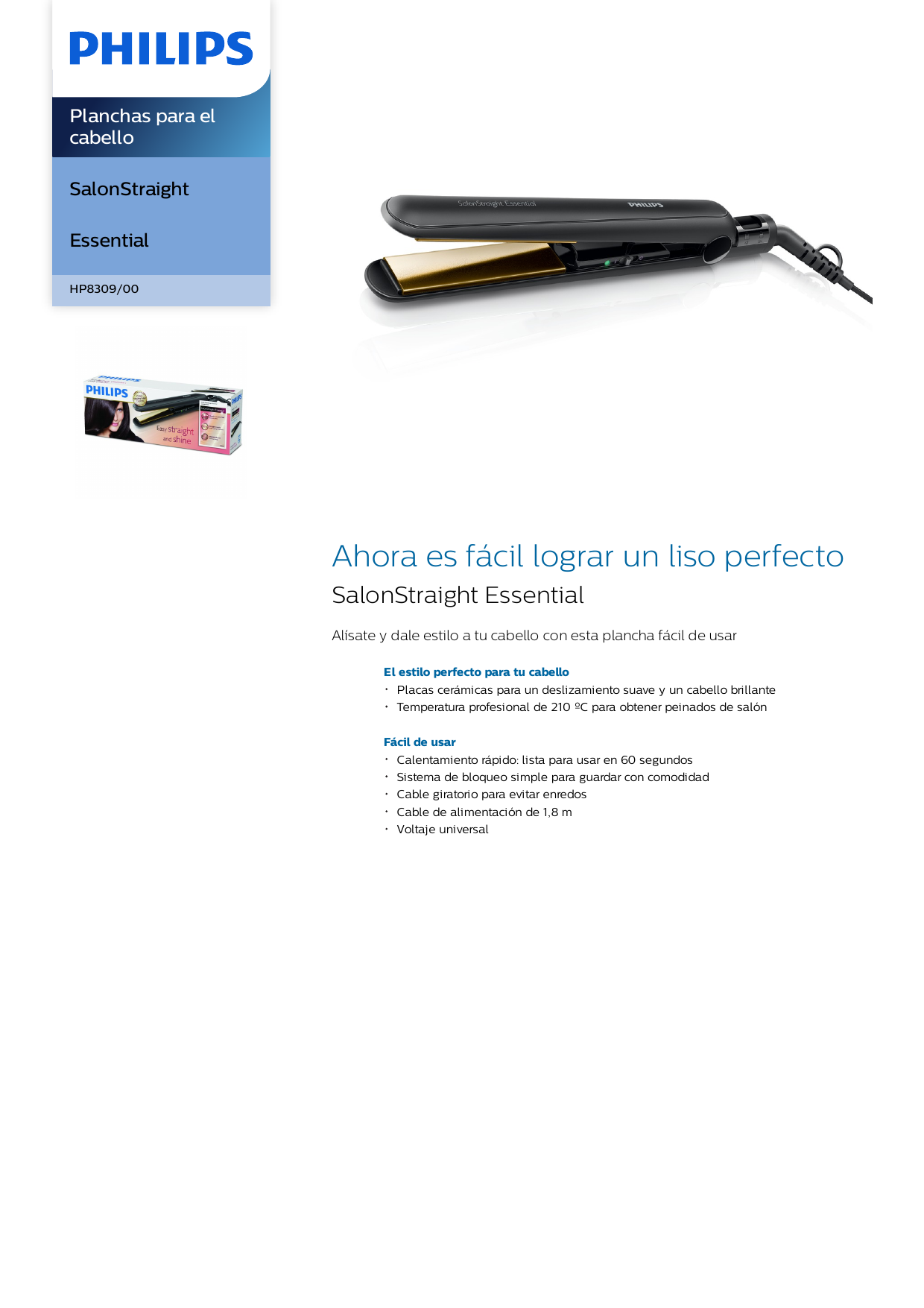 Philips HP8309/00 Planchas para el cabello Manual de usuario | Manualzz