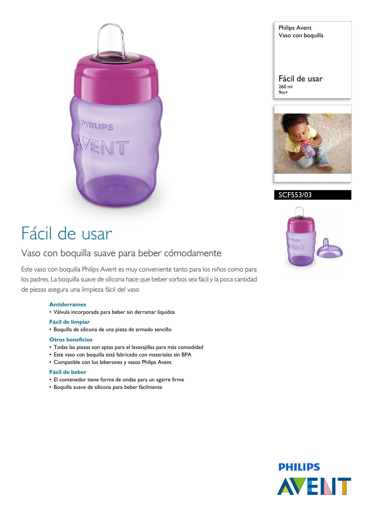 Philips Avent SCF551/05 - Vaso con boquilla de silicona para niño