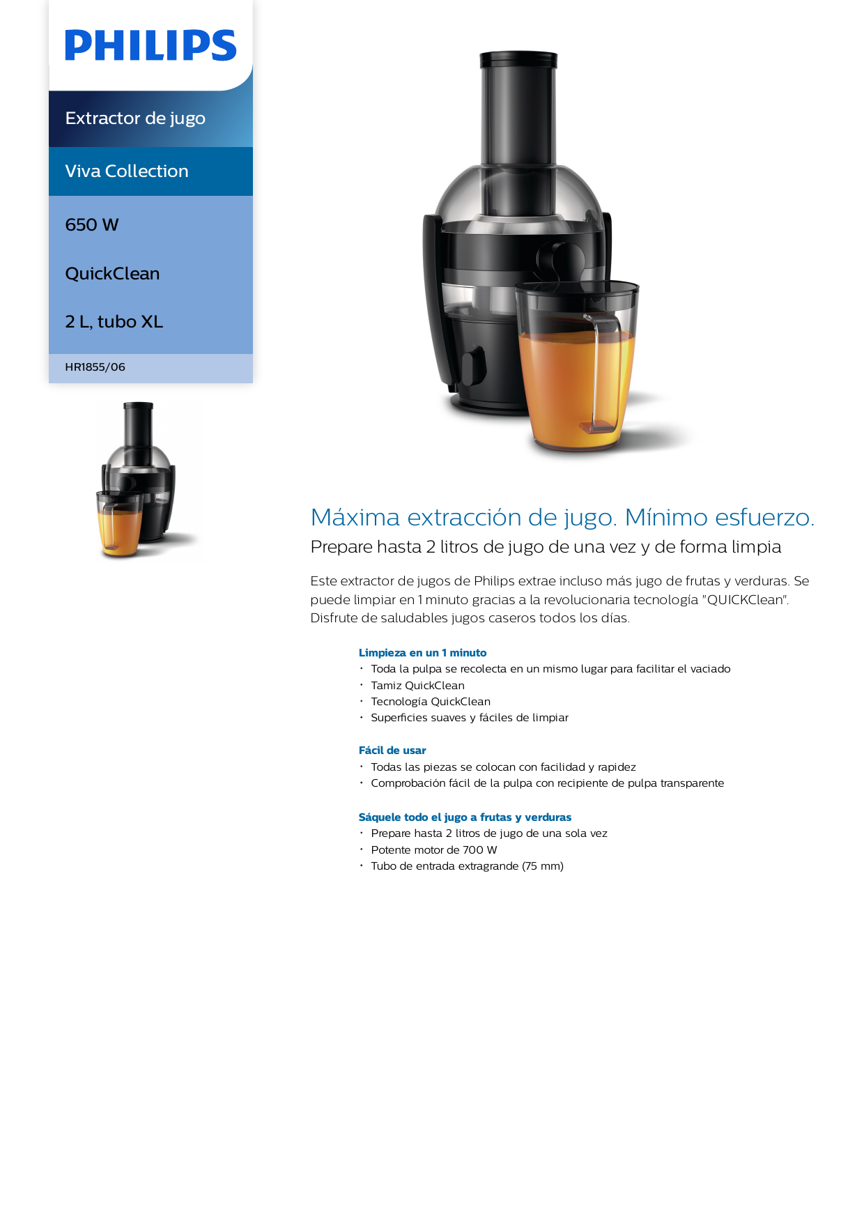 Philips HR1855/06 Viva Collection Extractor de jugo Manual de usuario |  Manualzz
