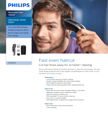 Philips HC5630/15 Hairclipper series 5000 Washable hair clipper Product  Datasheet