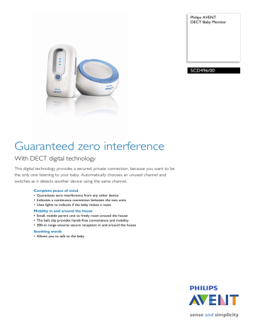 Avent SCD496/00 Avent DECT Baby Monitor Product Datasheet | Manualzz