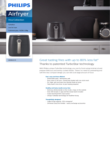 Philips HD9621/41 Viva Collection Airfryer Product Datasheet | Manualzz