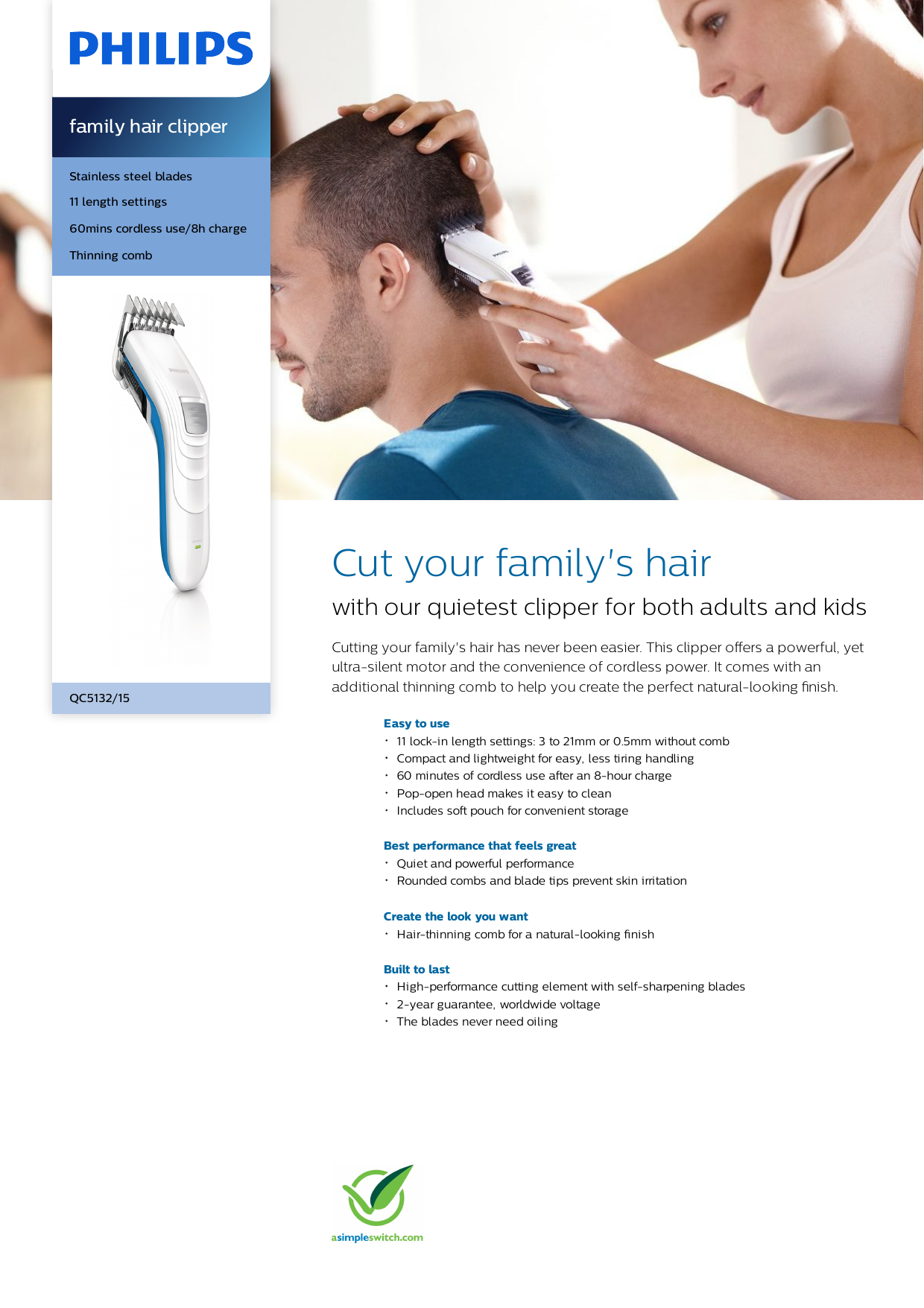 Philips QC5132/15 family hair clipper Product Datasheet | Manualzz Philips QC5132/15 family hair clipper Product Datasheet | Manualzz