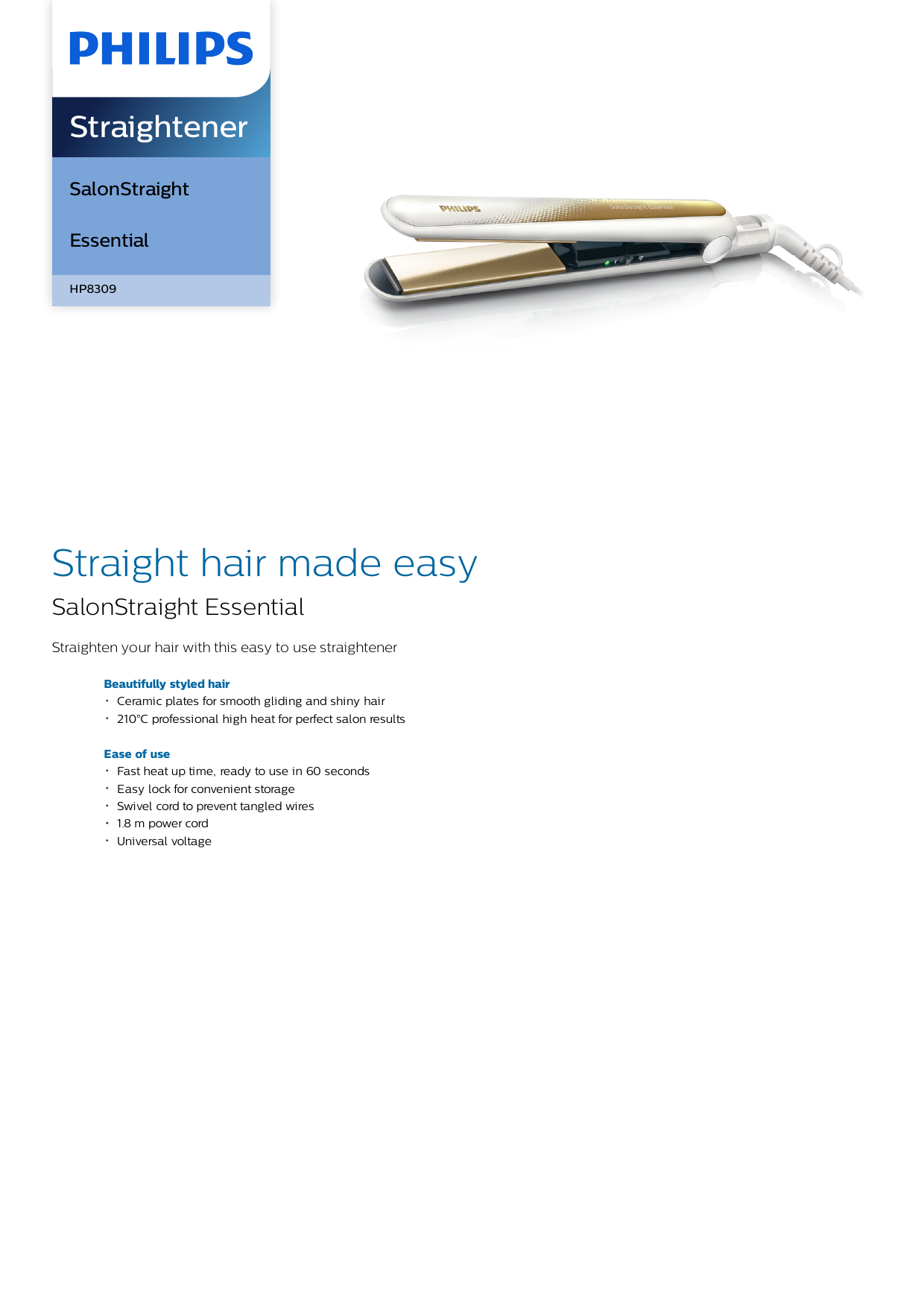 Philips HP8309/22 Straightener Product Datasheet | Manualzz Philips HP8309/22 Straightener Product Datasheet | Manualzz