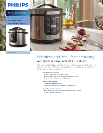 Philips HD2238/72 All-In-One Cooker Product Datasheet | Manualzz