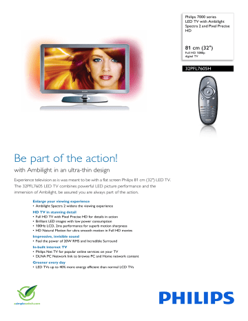 Philips 32pfl7605h 12 Led Tv Product Datasheet Manualzz