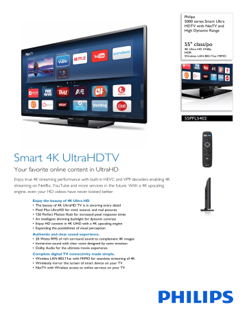 Philips 55PFL5402/F7 5000 series Smart Ultra HDTV Product Datasheet