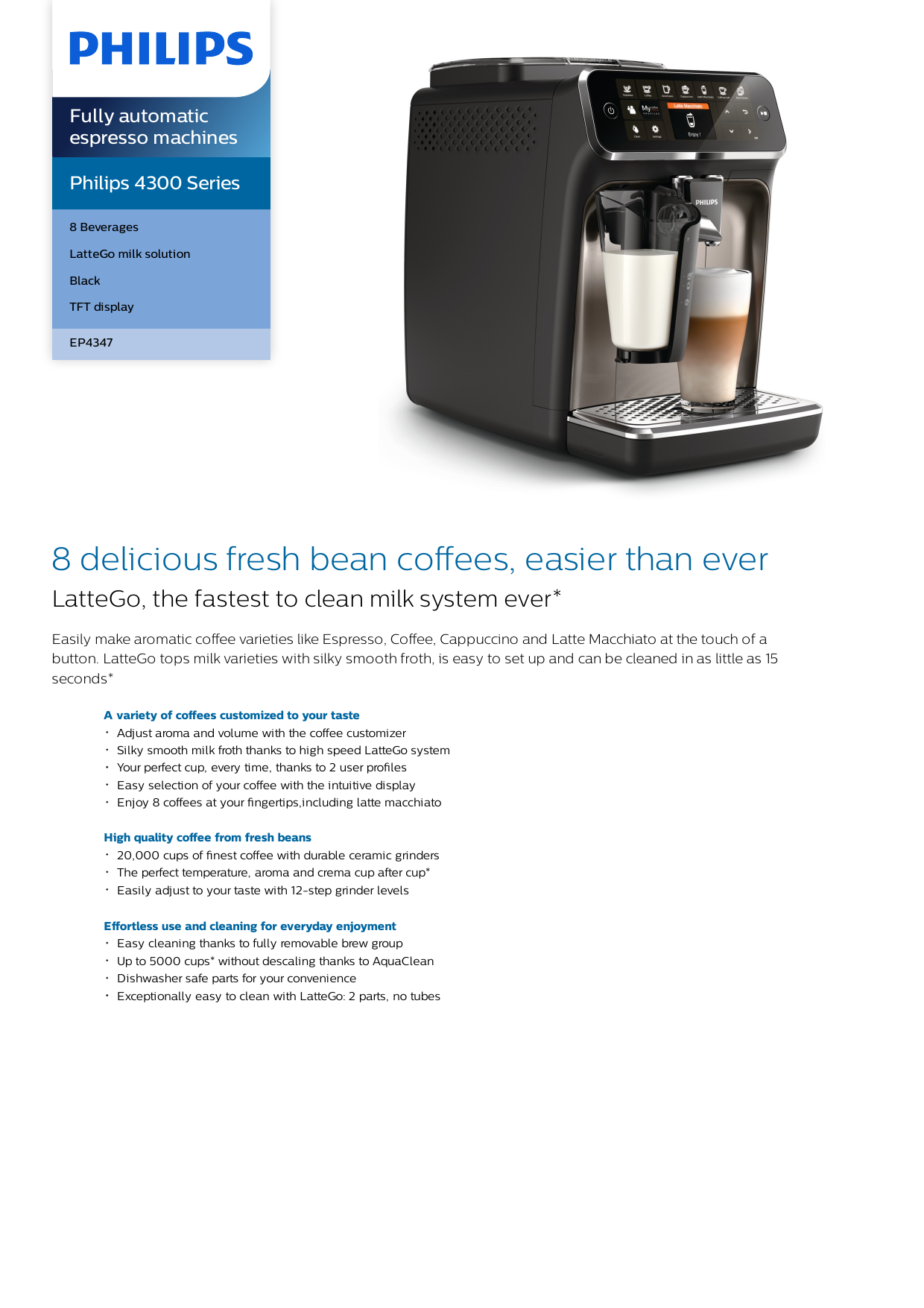 Philips 4300 Series Fully Automatic Espresso Machine with LatteGo