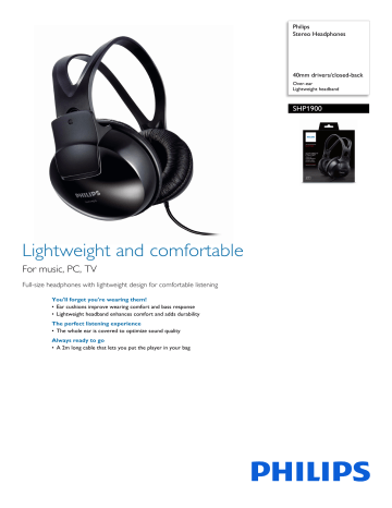 Philips SHP1900/00 Stereo Headphones Product Datasheet | Manualzz