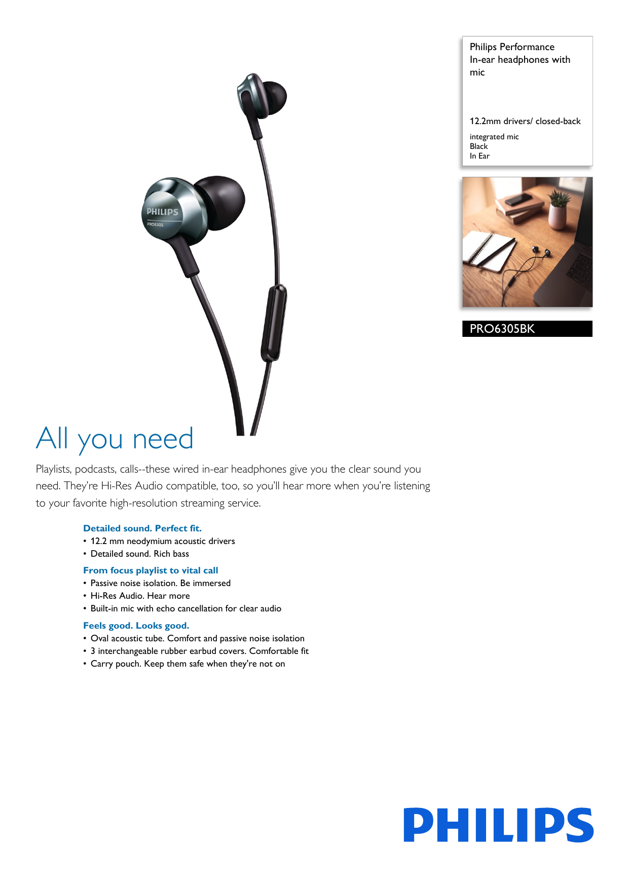 Philips PRO6305BK/98 Performance In-ear 