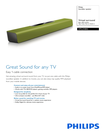 Philips HTL2100G/12 Soundbar speaker Product Datasheet | Manualzz