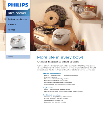 Philips HD4755/00 Rice cooker Product Datasheet | Manualzz