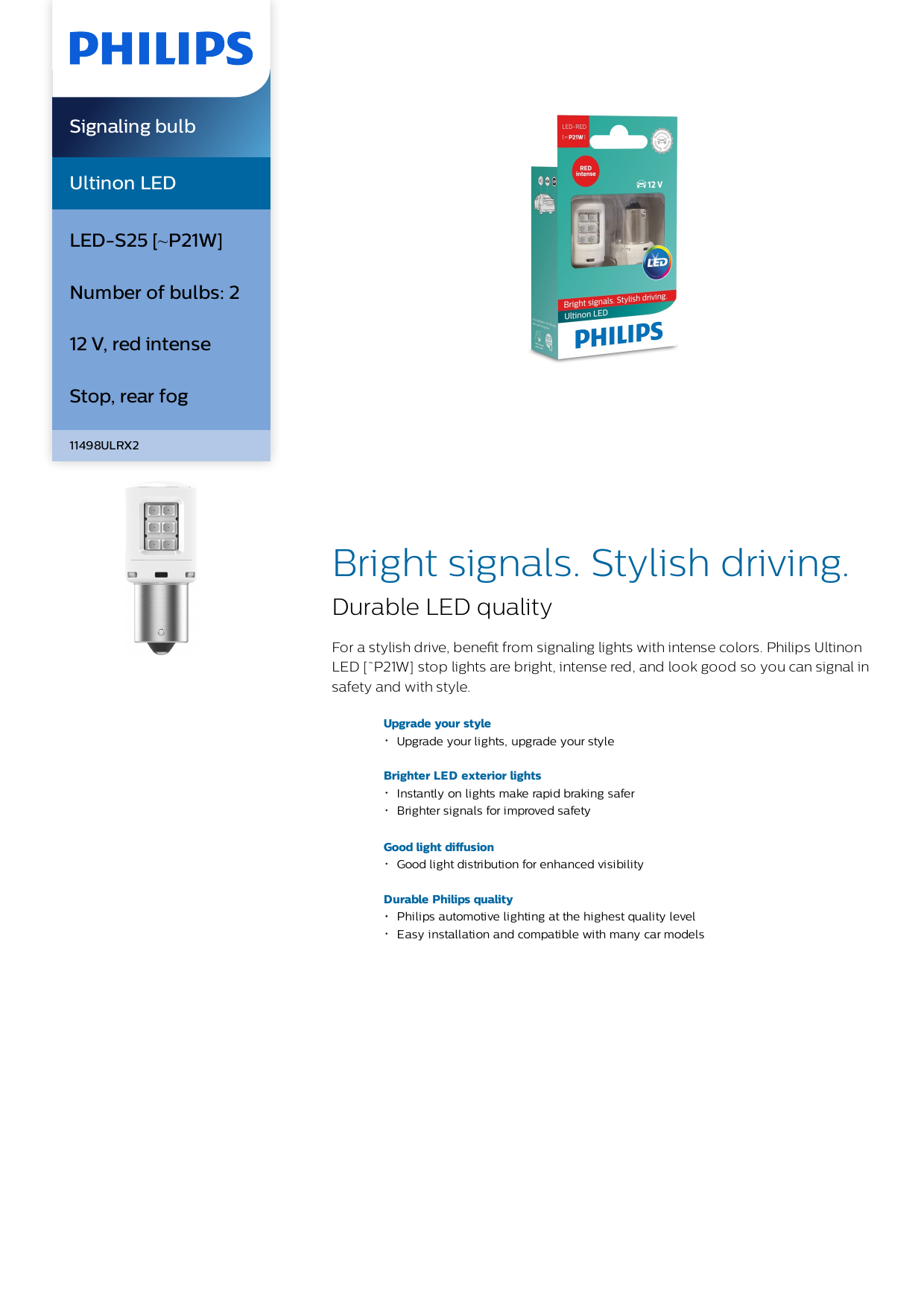 Philips 11498ULRX2 Ultinon LED Signaling bulb Product Datasheet