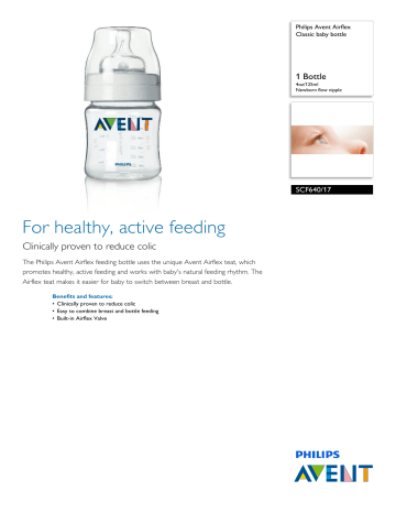 Avent SCF640/17 Avent Airflex Classic baby bottle Product Datasheet | Manualzz