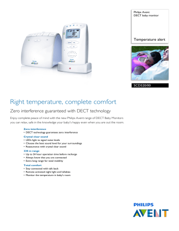 Avent SCD520/00 Avent DECT Baby Monitor Product Datasheet | Manualzz
