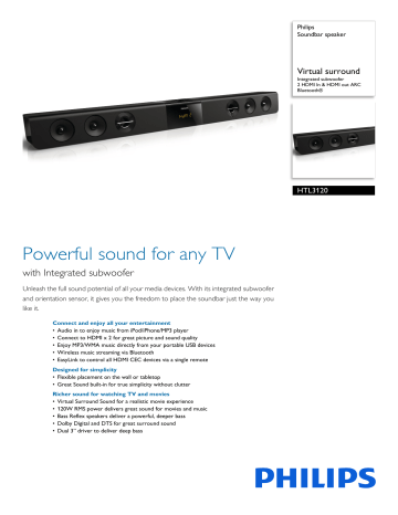 Philips HTL3120/93 Soundbar speaker Product Datasheet | Manualzz