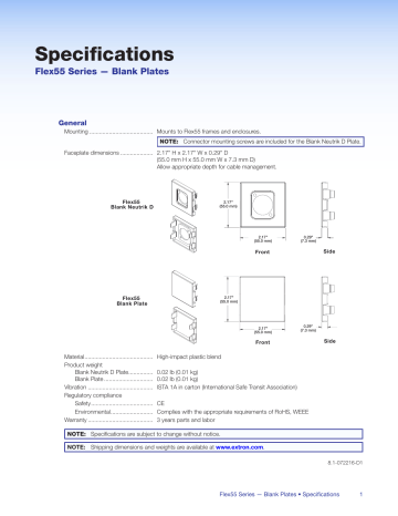 Extron Blank Plate Specification | Manualzz