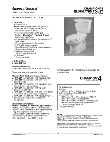 American Standard Champion 4266.504 Specification Sheet | Manualzz