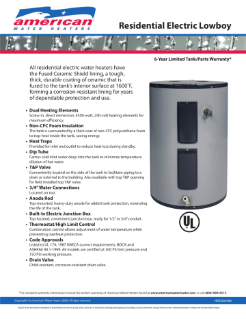 American Water Heater E62-50L-045DV Specification Sheet | Manualzz