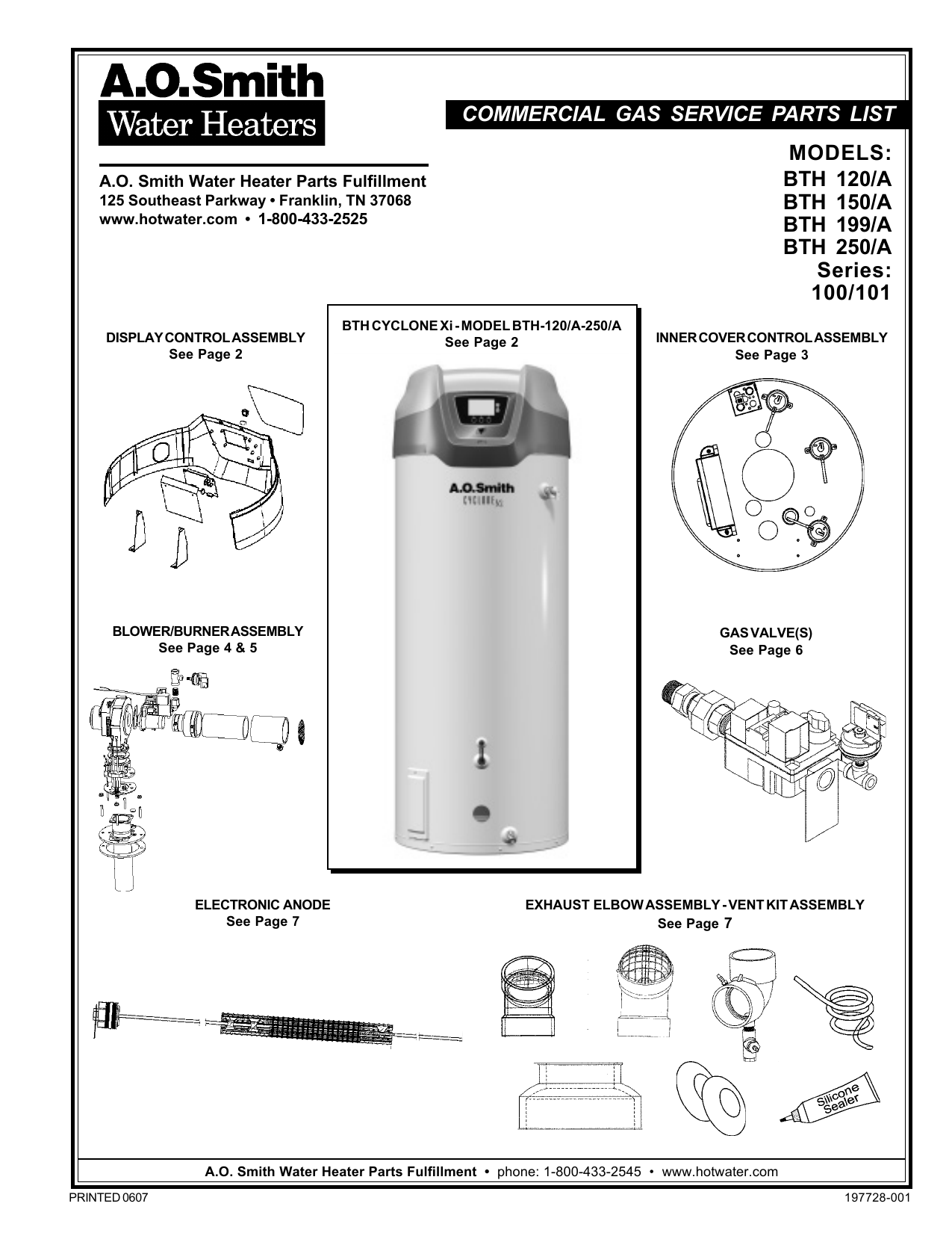 A.O. Smith CYCLONE Xi BTH 150 Service Parts List | Manualzz