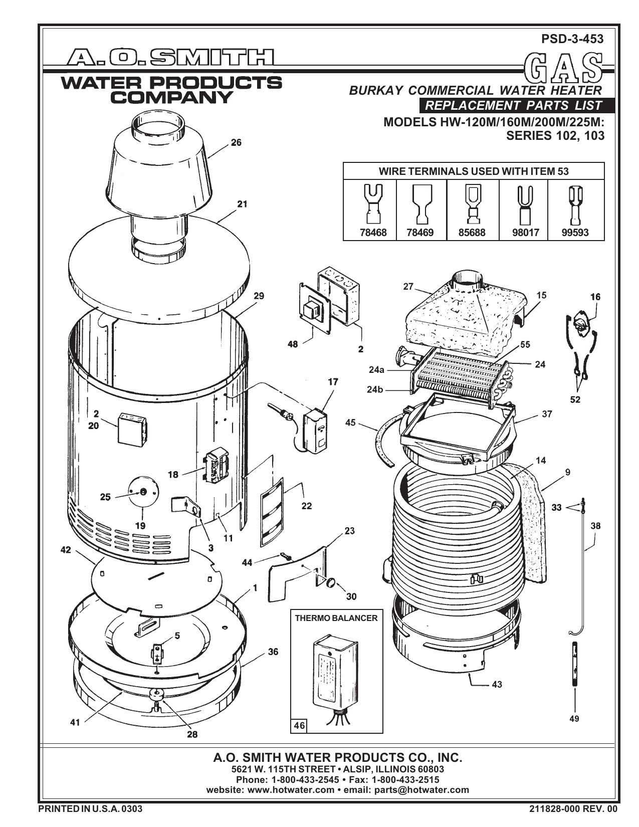 A.O. Smith BURKAY HW-120M Replacement Parts List | Manualzz