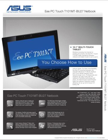 Asus Eee Pc T101mt Bu27 Specification Manualzz