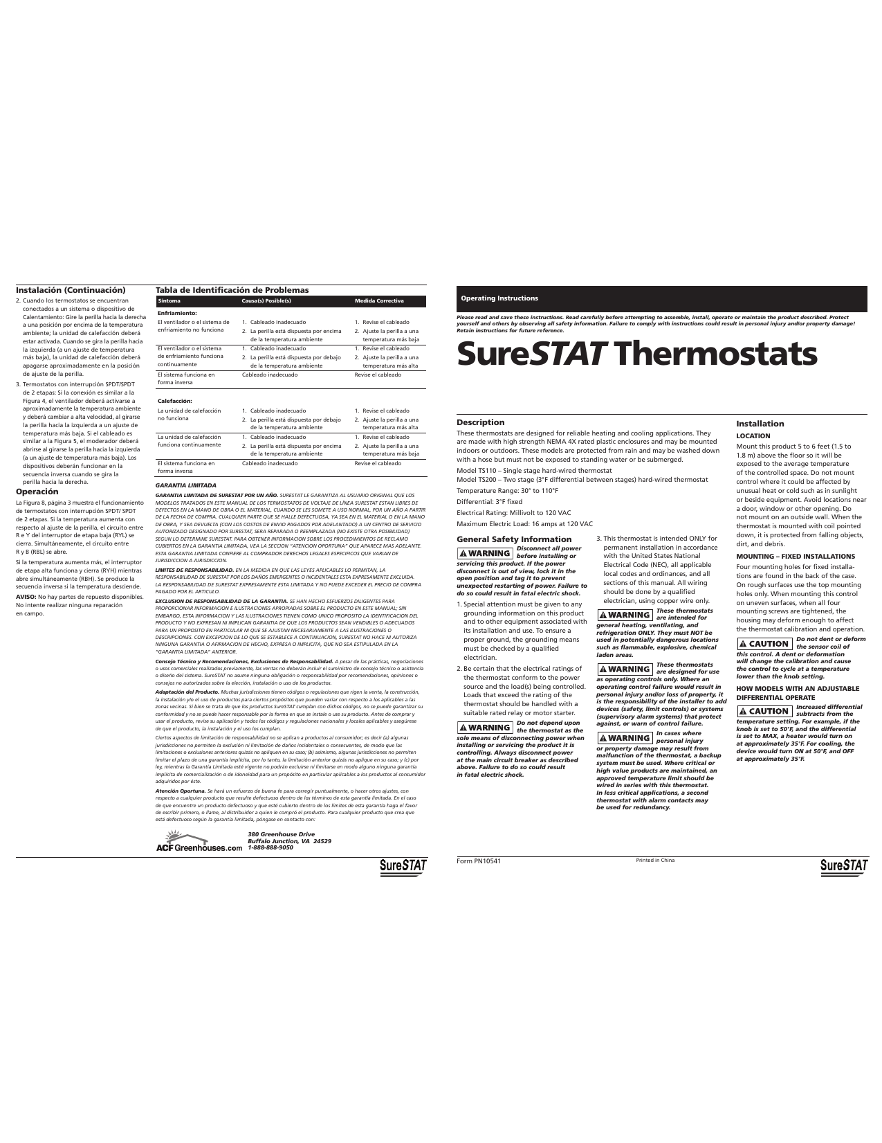 SureStat TS200 2 Stage Thermostat Control from ACF Greenhouses