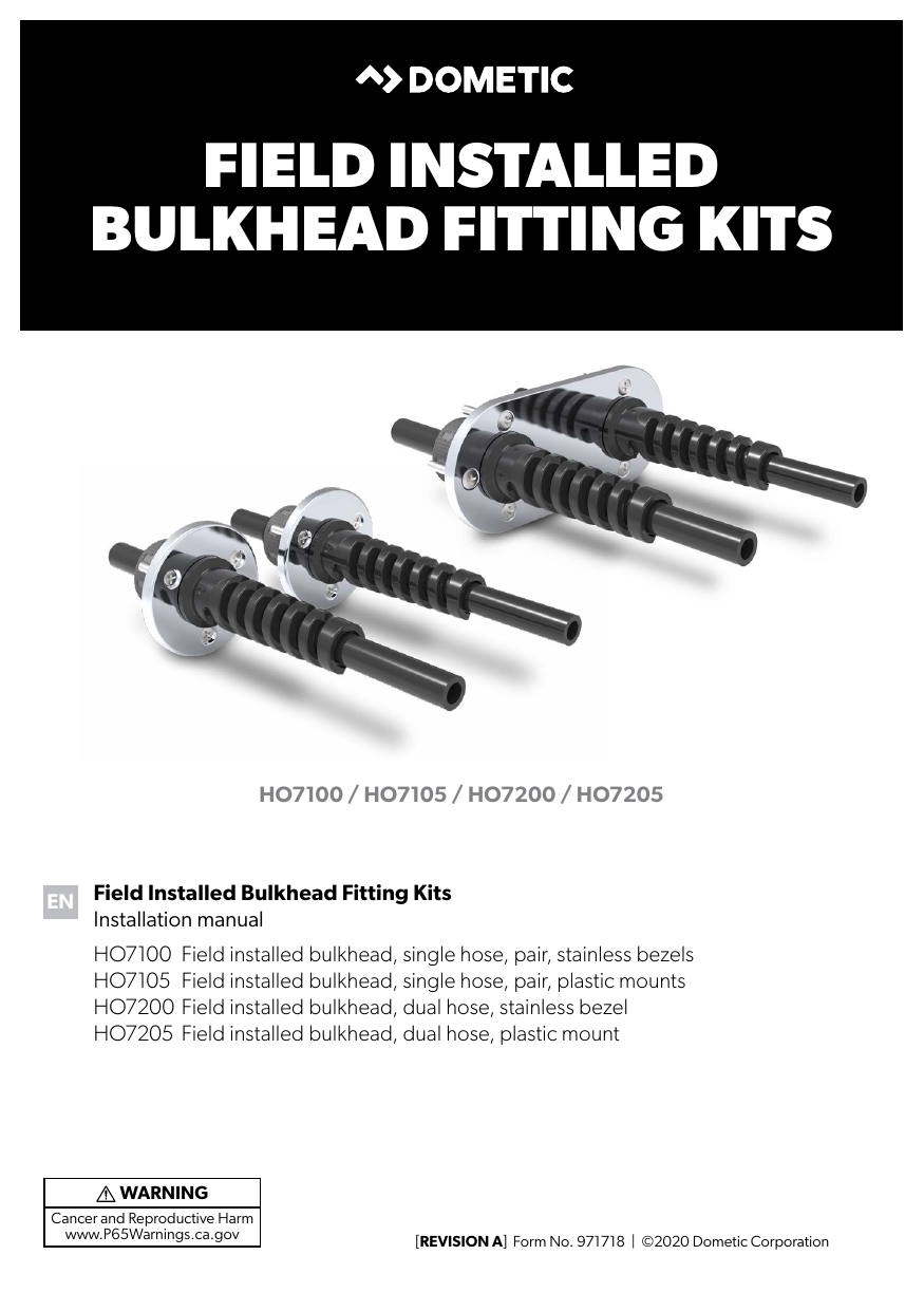 Dometic Bulkhead Kit - Remote bulkhead fitting, single hose, stainless  steel, HO7100