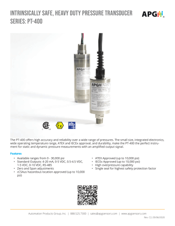 0-5000 PSIG APG PT-200 4-20 mA Pressure Transducer 1% Accuracy