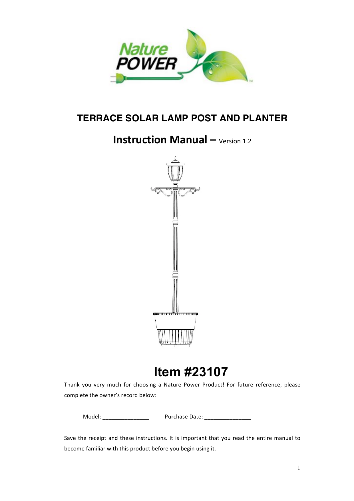 nature power terrace solar led lamp post and planter