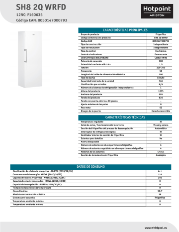 HOTPOINT/ARISTON SH8 2Q WRFD Refrigerator Product Data Sheet | Manualzz