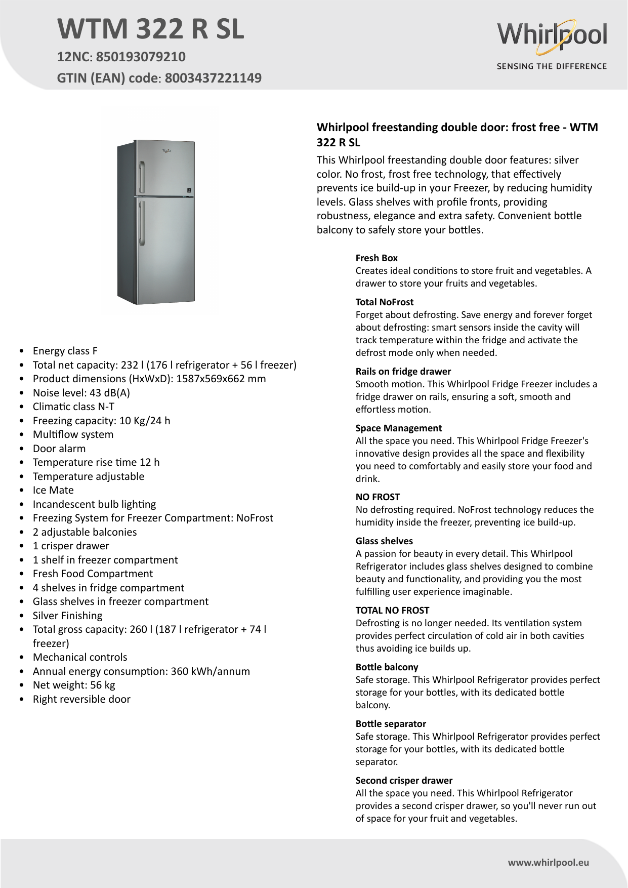 whirlpool fridge wtm 362 silver