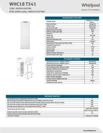 Whirlpool WHC18 T341 Fridge/freezer combination NEL Data Sheet | Manualzz