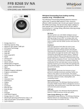 Whirlpool FFB 8268 SV NA Washing machine Product Data Sheet | Manualzz