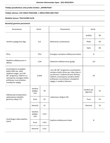 Whirlpool TDLR 6230S EU/N Washing machine Vartotojo vadovas | Manualzz