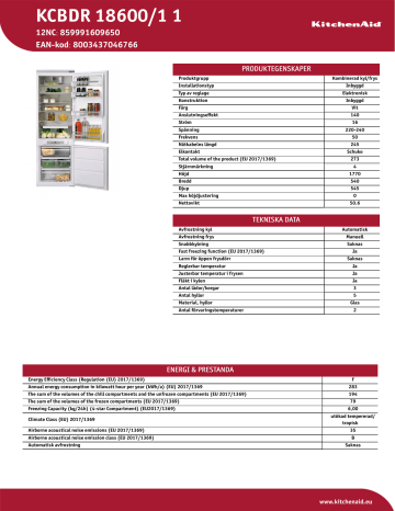 KitchenAid KCBDR 18600/1 1 Fridge/freezer combination NEL Data Sheet | Manualzz