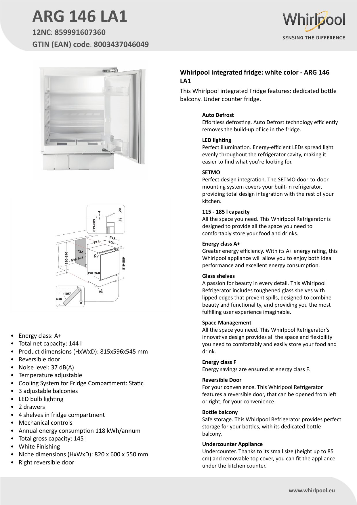 whirlpool arg 146 la1