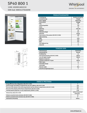 Whirlpool SP40 800 1 Fridge/freezer combination NEL Data Sheet | Manualzz