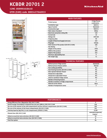 KitchenAid KCBDR 20701 2 Fridge/freezer combination NEL Data Sheet | Manualzz