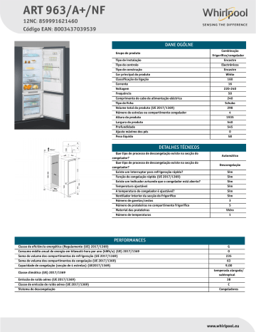 Whirlpool ART 963/A+/NF Fridge/freezer combination NEL Data Sheet | Manualzz