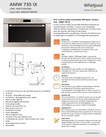 Whirlpool Amw Ix Microwave Product Data Sheet Manualzz