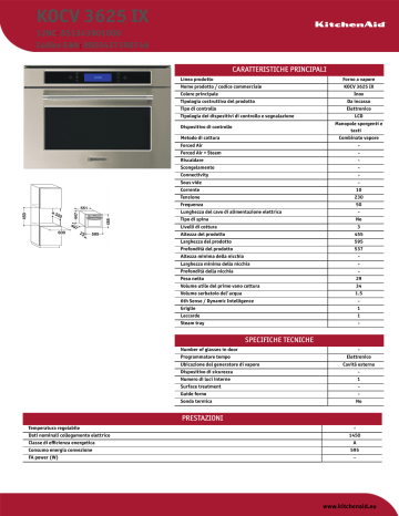 KitchenAid KOCV 3625 IX Oven Product Data Sheet | Manualzz