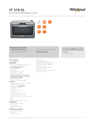 Whirlpool JT 379 SL Microwave Product Data Sheet | Manualzz