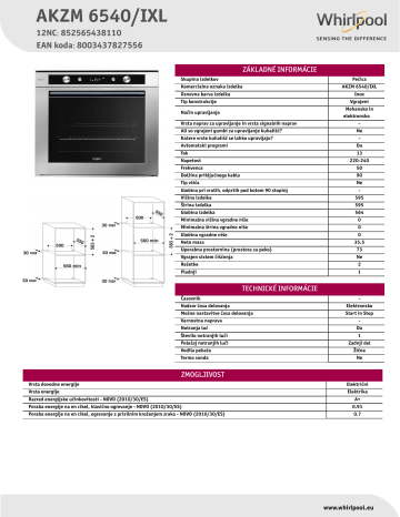 KitchenAid AKZM 6540/IXL Oven Product Data Sheet | Manualzz