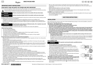 Whirlpool GOA 9523/WH Hob Program Chart