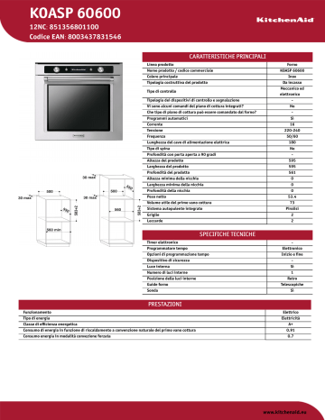KitchenAid KOASP 60600 Oven Product Data Sheet | Manualzz
