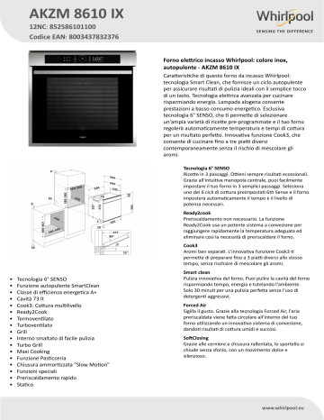 Whirlpool AKZM 8610 IX Oven Product Data Sheet | Manualzz