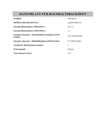 Whirlpool AKZM 8660 IX Oven Product Fiche | Manualzz
